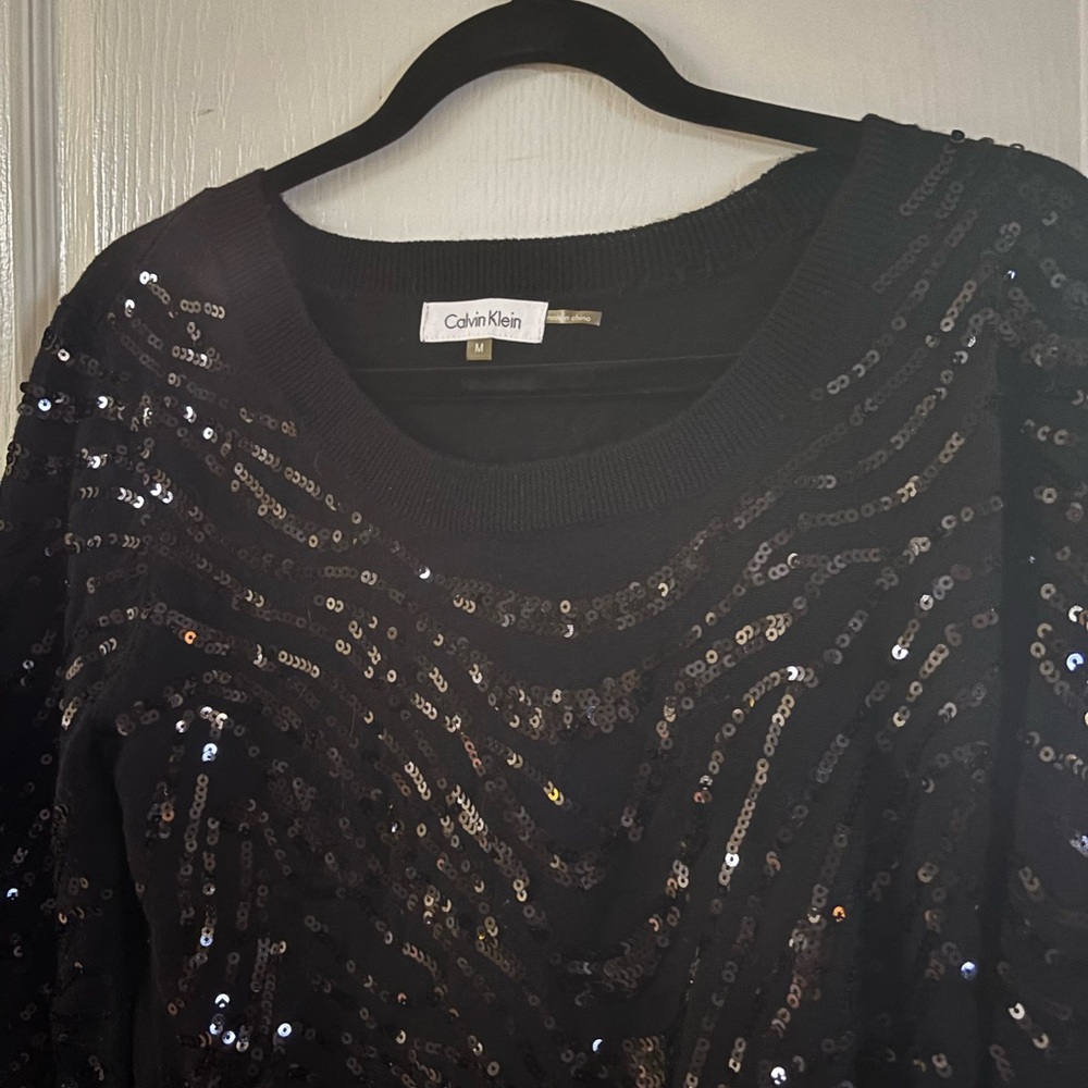 Calvin Klein Black Sequin Knit Top
